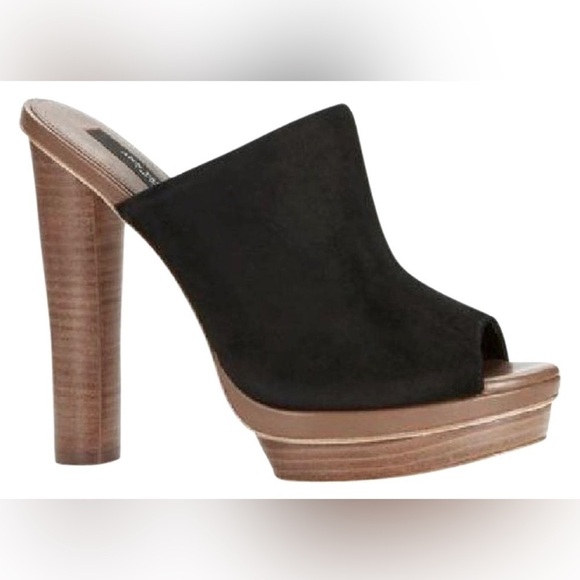 Ann Taylor Black Suede Wooden Lorena Mule Platform Heels sz 8 - Picture 1 of 10